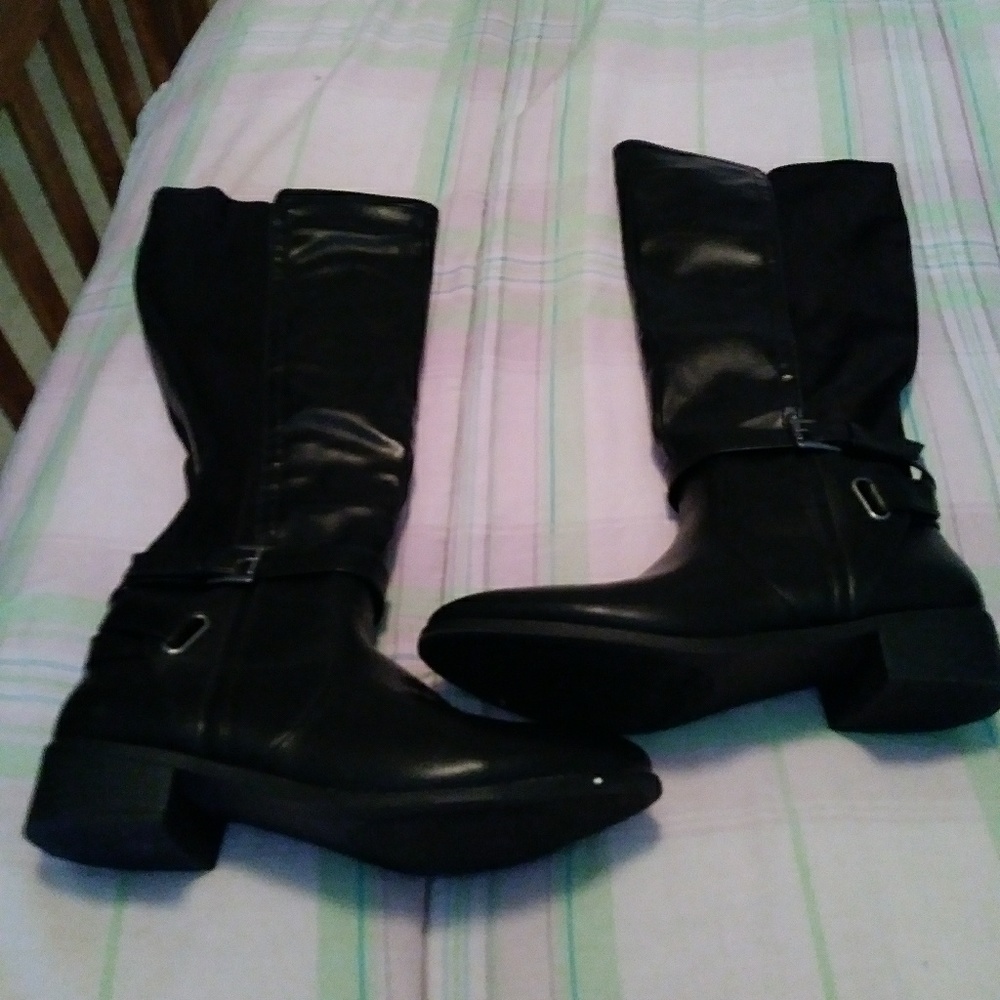 Black leather high top boots